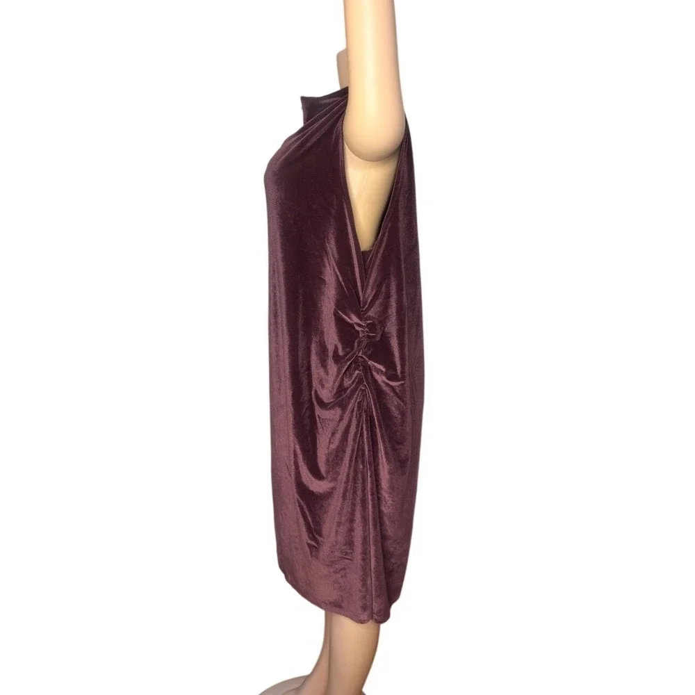 A‎ New Day Dress Women's Sleeveless Midi Mock Neck Ruched Velvet Dress Size 2X